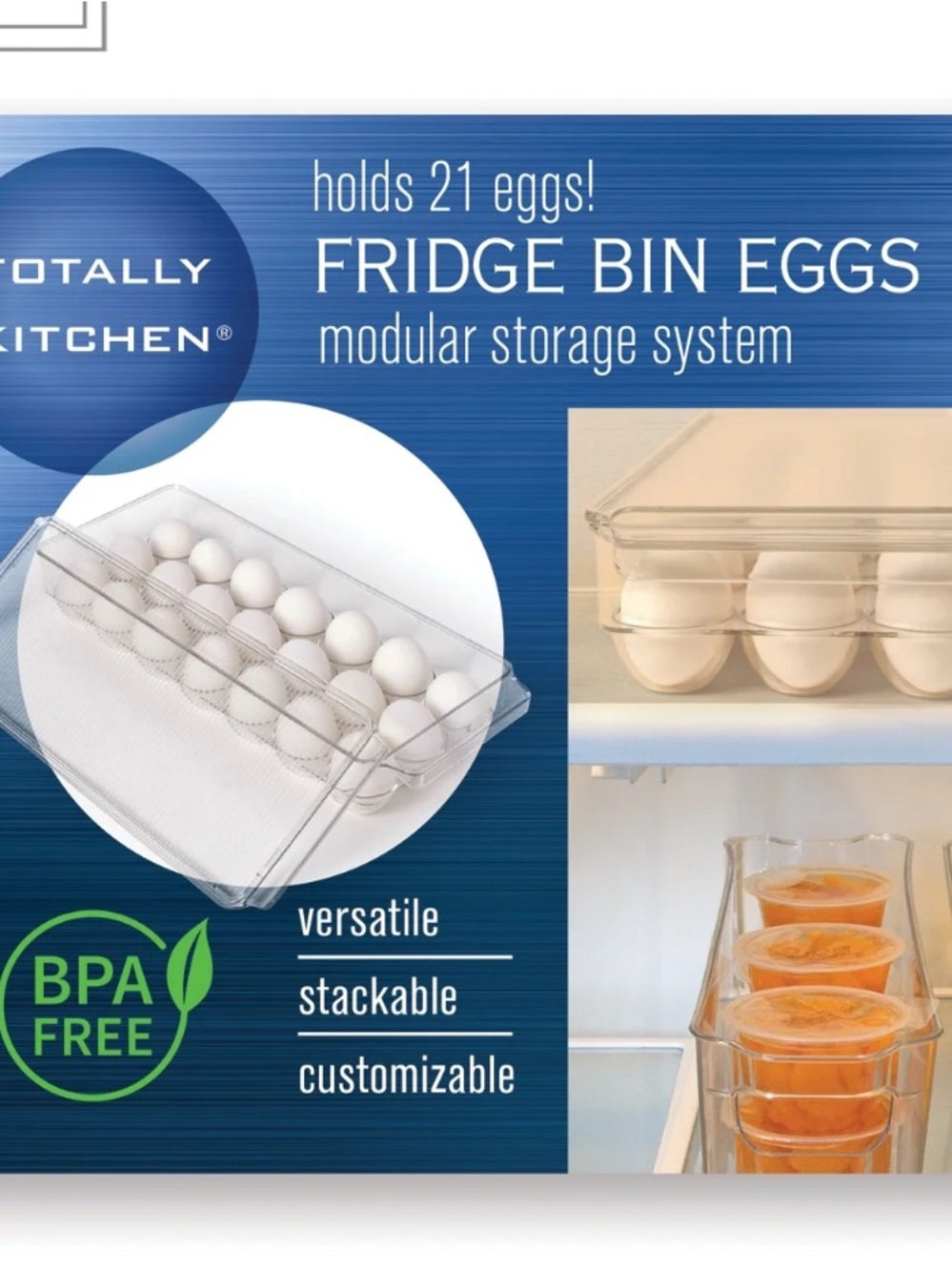 2 Clear Fridge Bin Egg Organizer - Clear (Holds 21 Eggs) - (1 used & 1 new)
